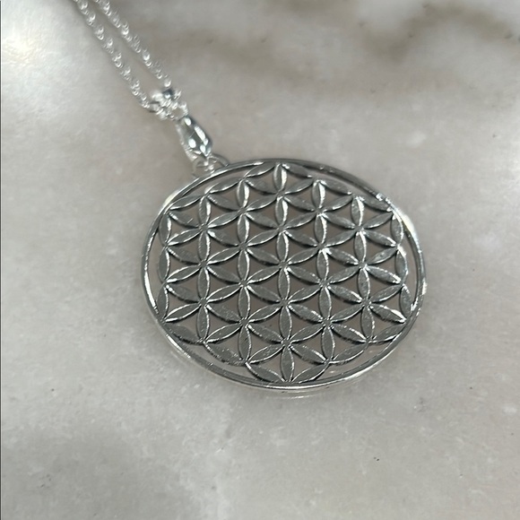 Silver Flower of Life Pendant Necklace 20in - Picture 2 of 4